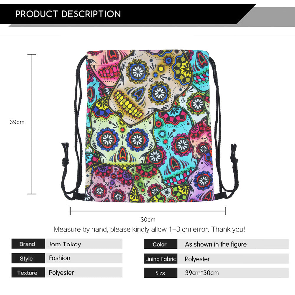 Wholesale Polyester Printed Skull Storage Bag Backpack
